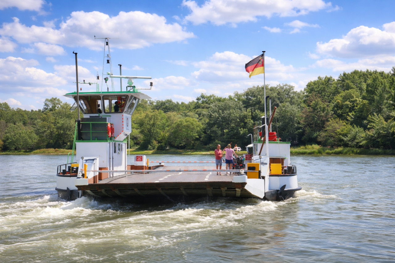 Rheinfähre „Baden-Pfalz“ auf dem Rhein von Neuburg nach Neuburgweier
