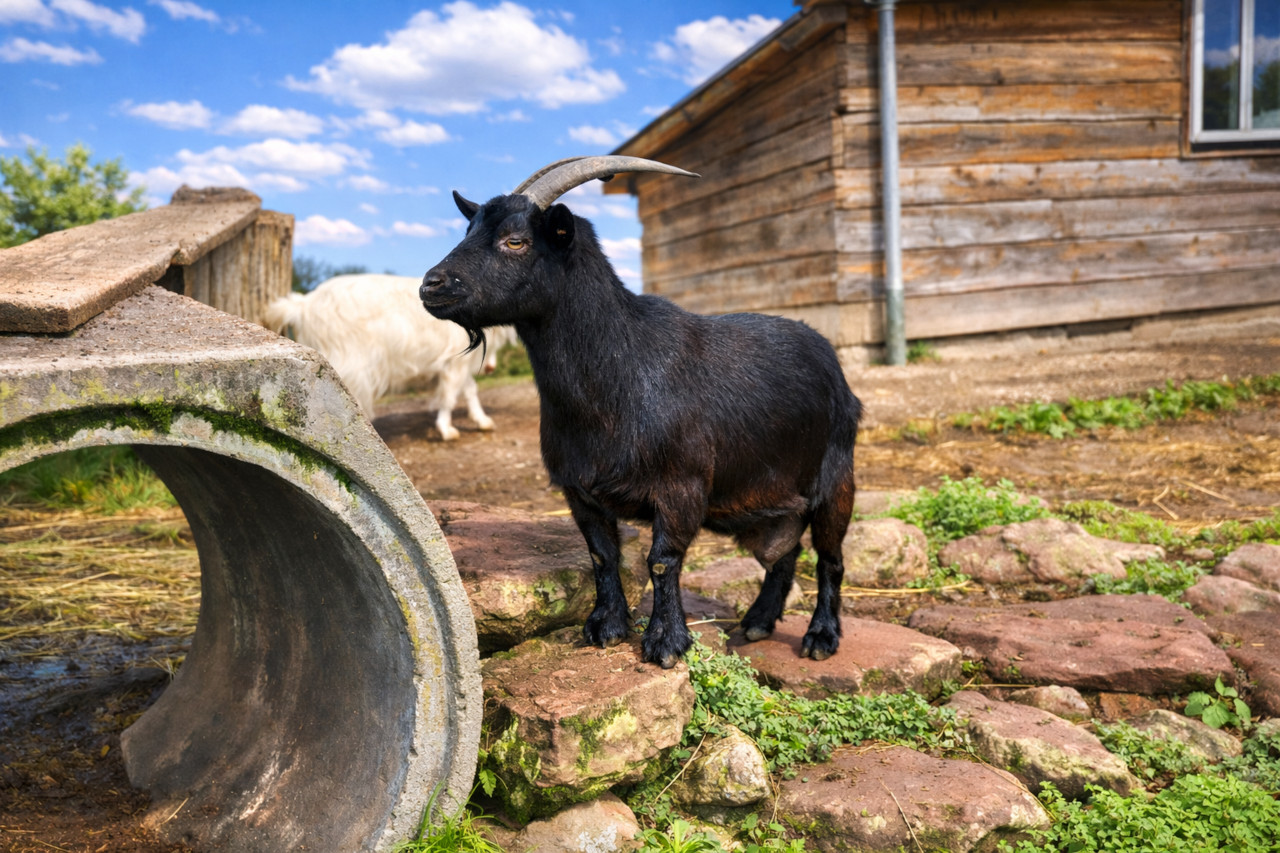 Schwarze Ziege im Streichelzoo Rülzheim