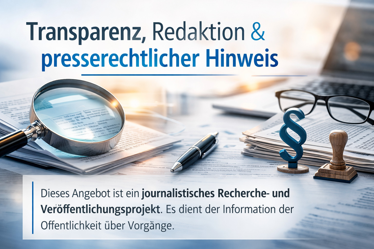 Transparenz & Presserechtlicher Hinweis