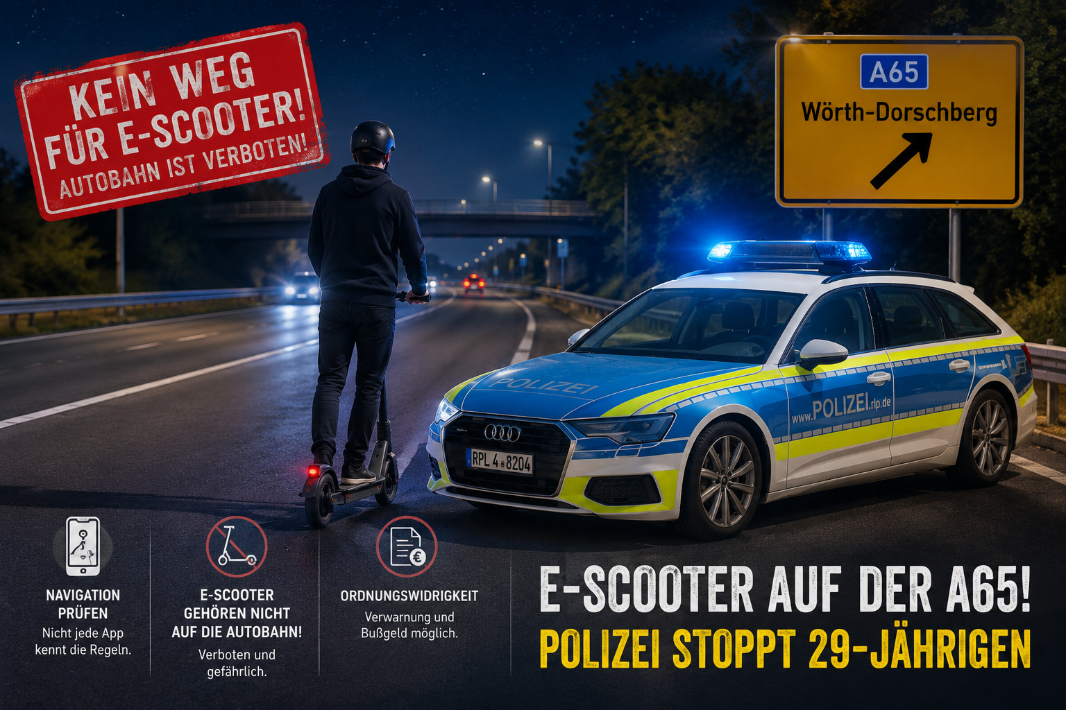 E-Scooter auf der A65 unterwegs