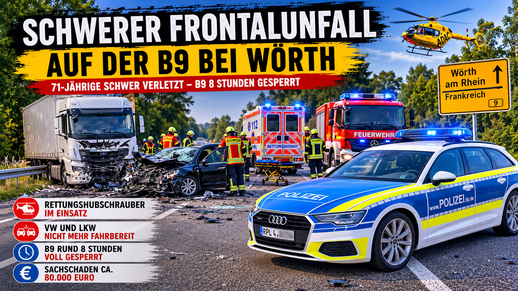Schwerer Verkehrsunfall auf der B9 bei Wörth