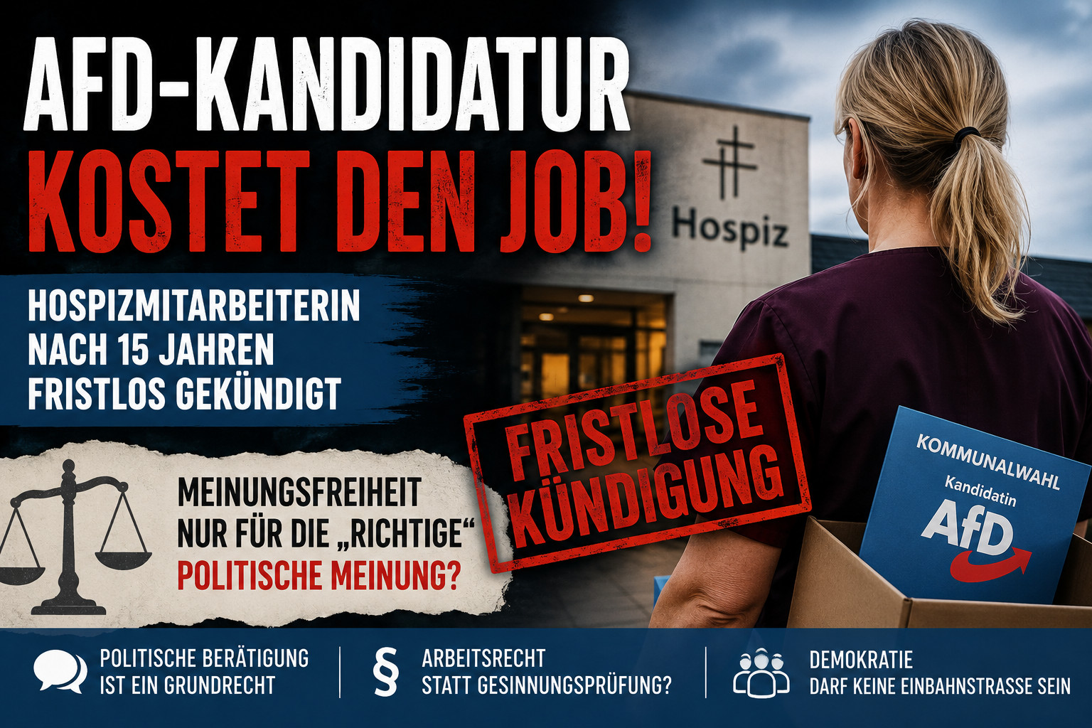 AfD-Kandidatur kostet Hospizmitarbeiterin den Job: Wie politisch darf ein Arbeitgeber sein?