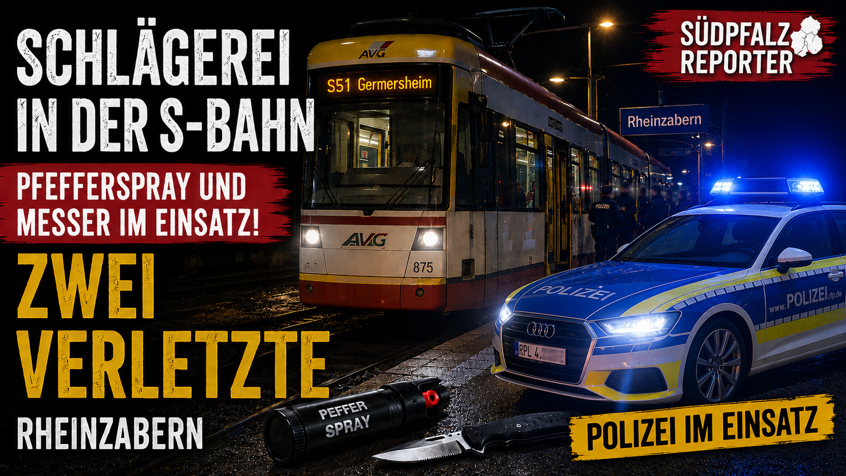 Schlägerei in S-Bahn bei Rheinzabern: Pfefferspray und Messer im Einsatz – zwei Verletzte