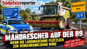 Mähdrescher auf der B9 bei Germersheim: Polizei beendet ungewöhnliche Fahrt